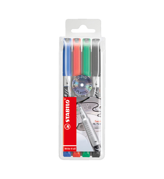 Marc. Permanente, Write-4-all, Punta Redonda, Fine F, 0.7 mm, Estuche x 4 Unds. 4 Colores Surtidos